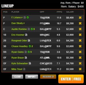 mlb draft kings 4-29-2017