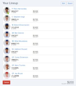 mlb fanduel 4-25-2017