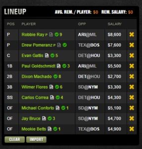 mlb draft kings 5-25-2017