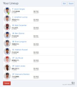 mlb fanduel lineup 5-1-2017