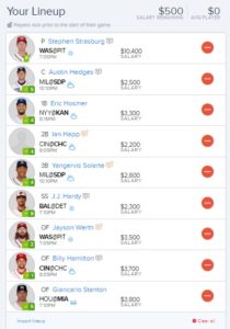 mlb fanduel lineup 5-16-2017