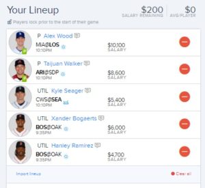 mlb fanduel lineup 5-19-2017 mixup